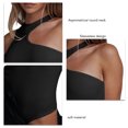 thumbnail image 5 of Black XL Knitted Bodysuit with Asymmetrical Round Neck, Sleeveless, Slim Fit and Cut Out Detail for Dating, 5 of 6
