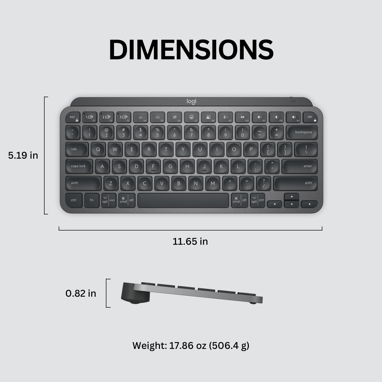 Logitech, 920-010388, Computer Keyboards, MX Keys Mini Minimalist Wireless Illuminated Keyboard, Gray