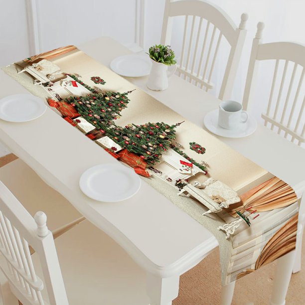 ABPHQTO Christmas Tree Gifts Table Runner Placemat Tablecloth For Home