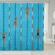 Swimming Pool Waterproof Bathroom Curtain Swim Sport Shower Curtain 72x78,Summer Holiday Cool Bath Curtain Sports Competition Theme Waterproof Cloth Home Decor