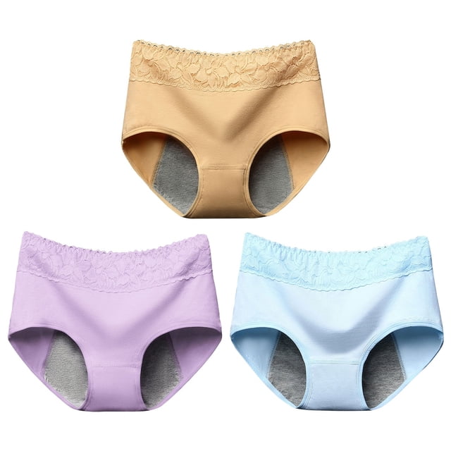 Gibobby Ropa interior para mujer de encaje Ropa interior menstrual de 3 piezas para mujer, calzoncillos de cintura media, ropa interior Sexy de encaje para mujer(B,XL)