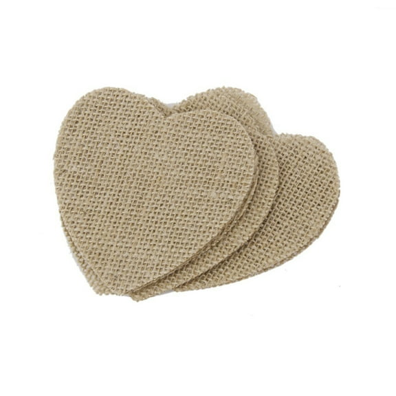 KALLORY 10Pcs Hessian Burlap Heart Shaped Pieces Light Brown for Valentine's Day Crafts