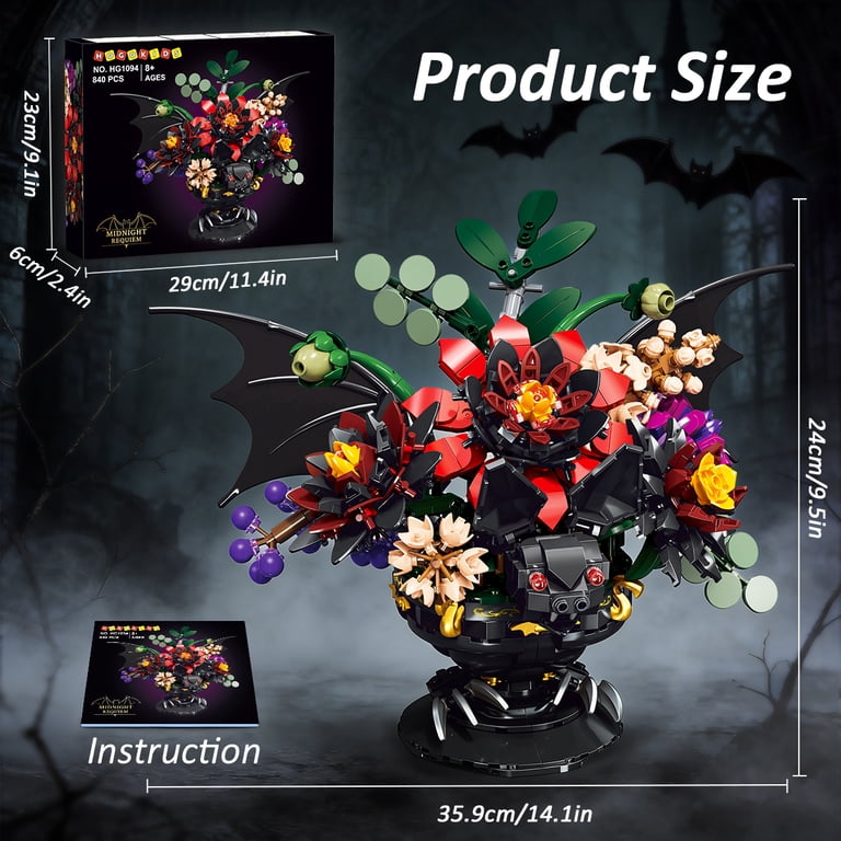 HOGOKIDS Gothic Bat Planter Building Set, 840PCS Dark Floral