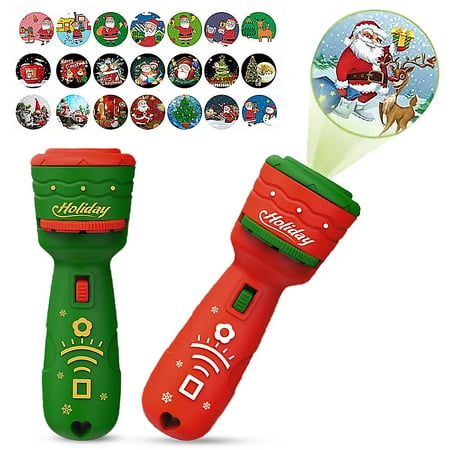 

HLONK 2Pcs Christmas Flashlight Slide Projector Torch Projection Light Christmas Projector 24 Santa Claus Patterns Small Torches Flashlight Educational Learning Bedtime Night Light for Kids