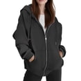 thumbnail image 3 of Resicozy Women's Drawstring Zip Up Cute Plain Hoodie Fall Jacket Oversized Casual Fashion Sweatshirts with Pockets Dark Gray S, 3 of 4