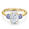 thumbnail image 3 of Gem Stone King 10K Yellow Gold White Moissanite and Blue Tanzanite Engagement Ring for Women | 2.70 Cttw | Oval 9X7MM | Gemstone Birthstone | Size 9, 3 of 7