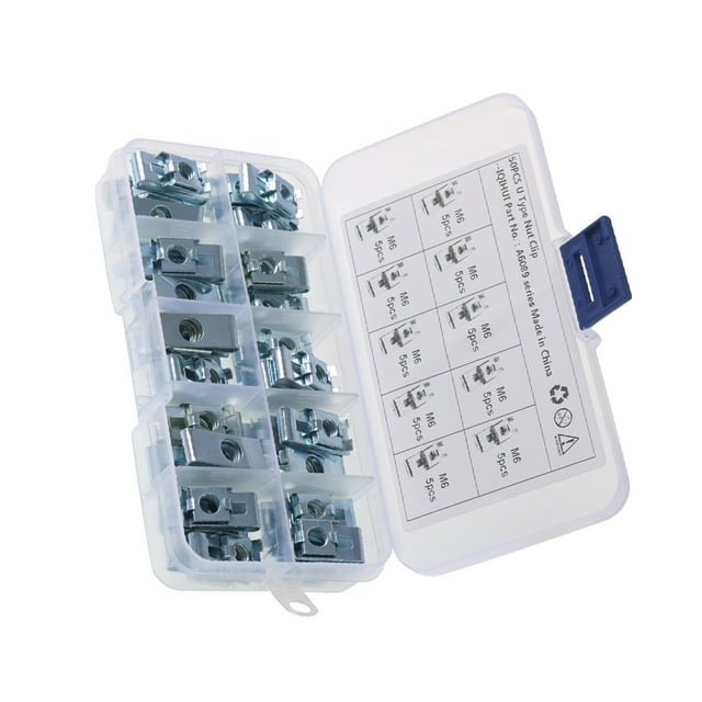 Speravity Tuerca de clip de metal en forma de U para piezas automotrices con tratamiento de galvanoplastia de zinc azul y blanco Tuerca de zinc Vehículos, repuestos y accesorios Mis M6-50PCS