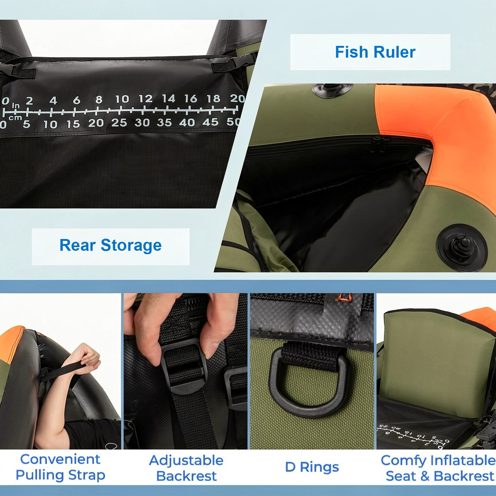 Airfind Inflatable Fishing Boat with 3 Storage Boxes-Green