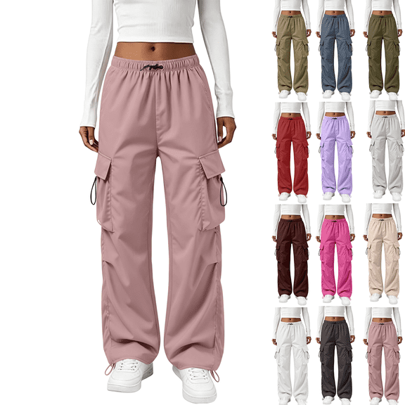 Resicozy Cargo Pants for Women with Pockets Lightweight Baggy Hiking Pants Casual Travel Pink L