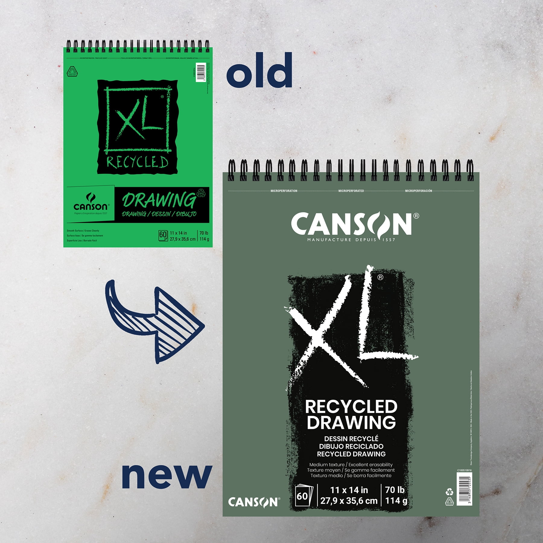 Canson XL Series Drawing Pad, Recycled, Top Wire Binding, 60 Sheet, 11x14 inch, Pack of 2