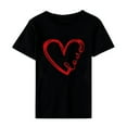 thumbnail image 3 of Womens Short Sleeve T-Shirts, Love Heart Printed Valentines Day Outfits Ladies Casual Crew Neck Summer Tee Tops (XL, Black #A), 3 of 6