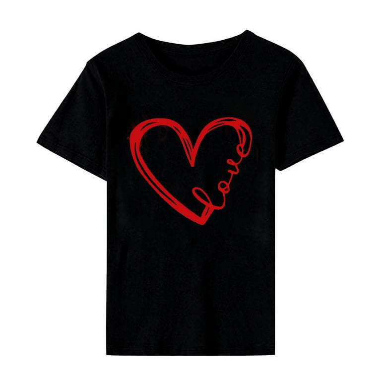 Hxshgdsn Valentines Heart Printed T Shirt For Women Short Sleeve