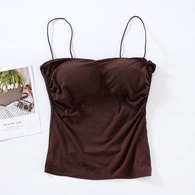 Womens Thin Shoulder Straps Waist Length Suspender Slim Belt Chest Pad Bottom Layer Short Top