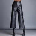 thumbnail image 1 of Pantalones de cuero para mujer, pantalones anchos y recortados de cintura alta, pantalones de cuero PU sueltos de otoño e invierno, estilo coreano, ropa exterior adelgazante de talla grande, 1 of 5