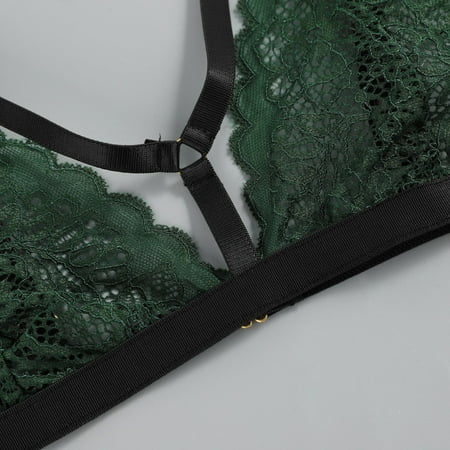 

nsendm Pajamas Underwear Lingerie Ring Lace Sleepwear Love Steel Sexy Boudoir Lingerie Push up Underwear Green Small