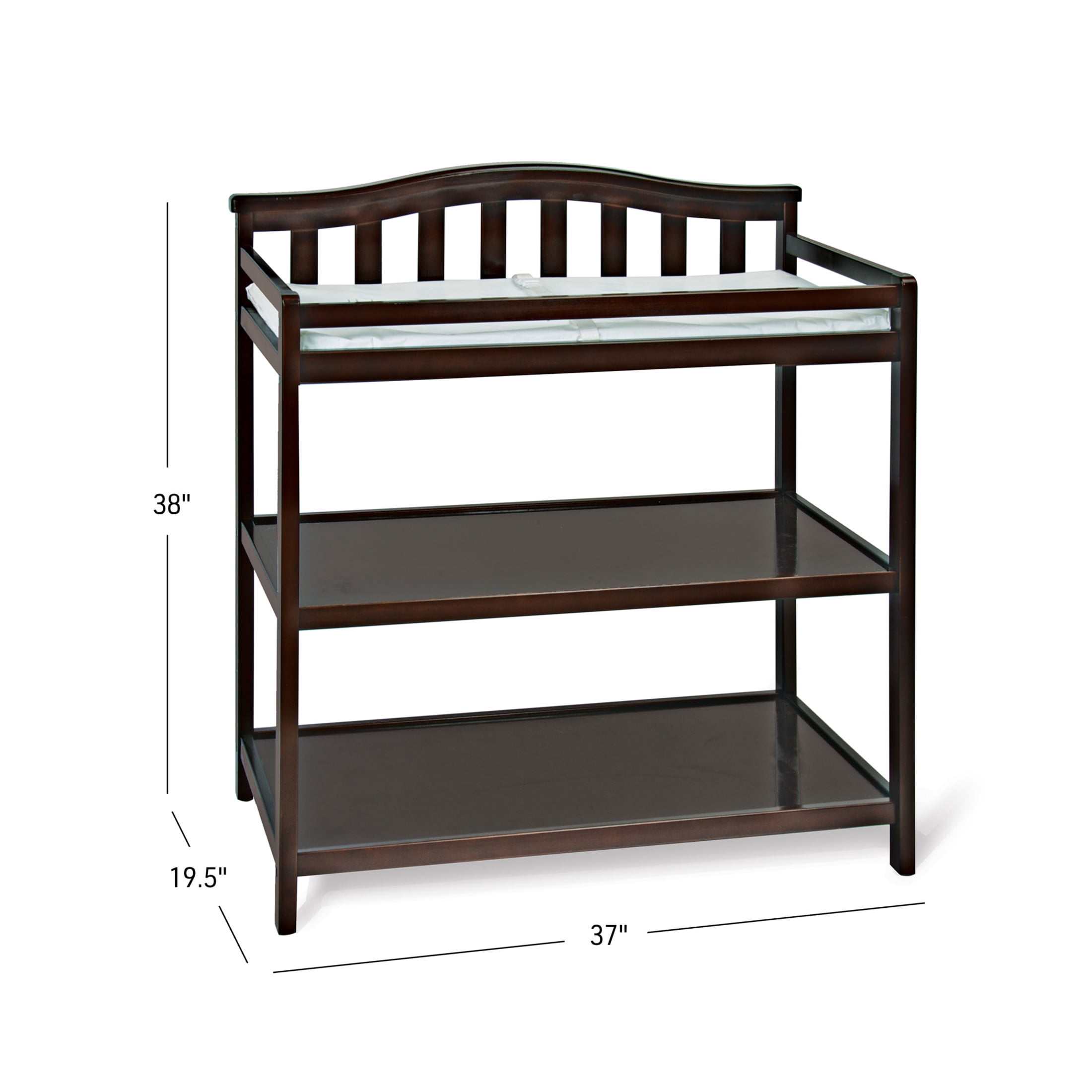 Child Craft Arch Top Changing Table with Pad & Safety Strap, 2 Storage Shelves, Anti-Tip Kit, Jamocha