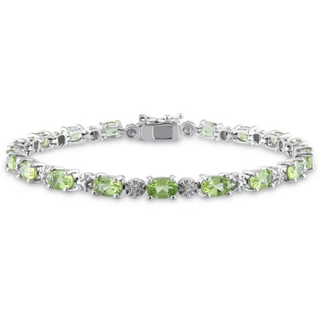 Tangelo 8-4/5 Carat T.G.W. Peridot and Diamond-Accent Sterling Silver Tennis Bracelet, 7.25