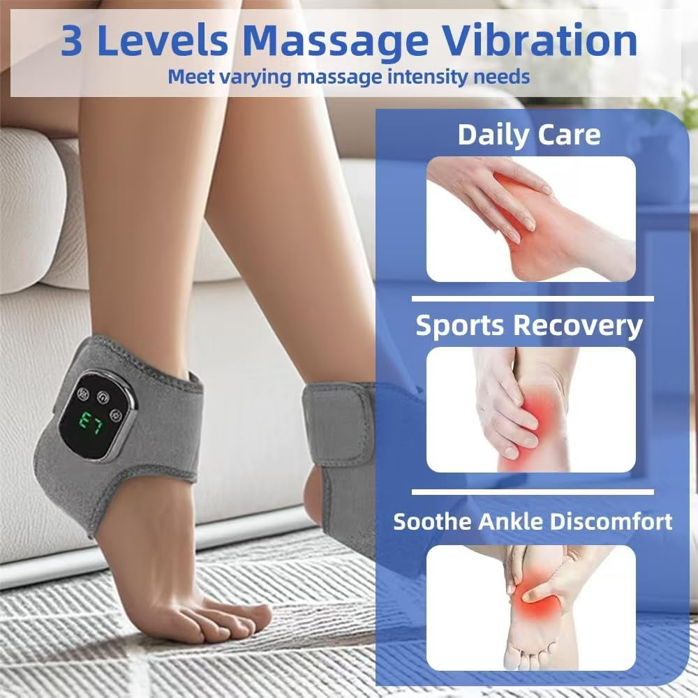 Revitalizing Foot Triple Massager with Heat Function for Pain Relief - Three Adjustable Heat and Massage Levels, Smart Timer, Touchscreen, Compact and Portable, Suitable for All Ages. Ankle Massager.