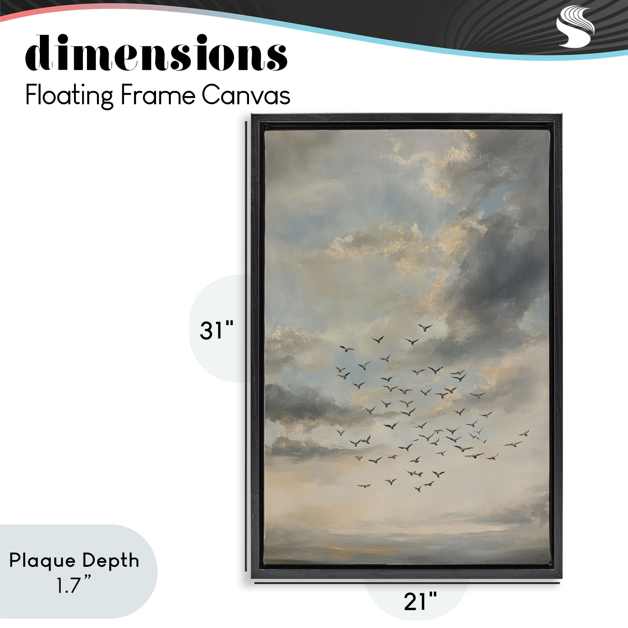 Stupell Industries Birds in the Clouds at Dusk Black Framed Floater Canvas Wall Art, design by Petal Prints Design