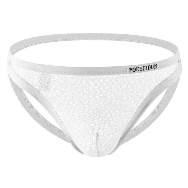 HKEJIAOI Mens Jockstraps Low Rise Mesh Hollow Out Underpants Breathable Comfort Underwear, White 3XL