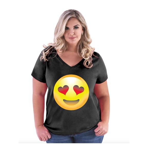 Normal is Boring - Women's Plus Size V-neck T-Shirt, up to Size 28 - Emoji Heart-Shaped Eyes