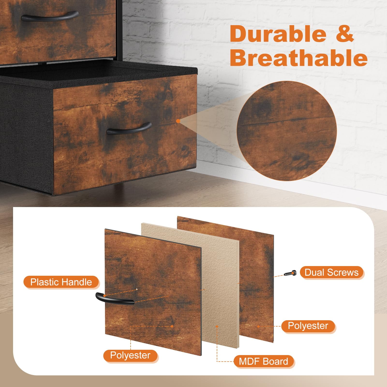 Yangming 6 Drawer Fabric Dresser for Bedroom, Chest of Drawer Organizer Storage Cabinet for Closet, Entryway, Rust Brown  Shop  Black Friday Deals for 2024!  (图2)