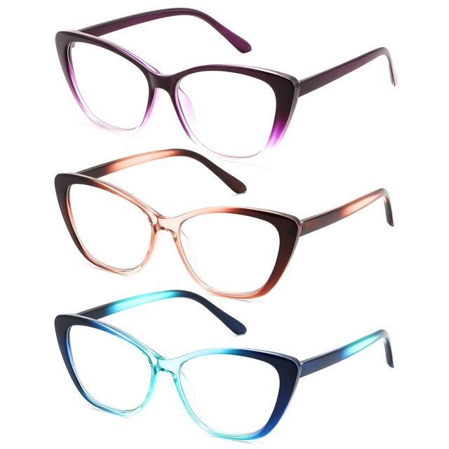 FEISEDY Lentes de lectura 3 pares estilo cat eye 2.5x con filtro de luz azul