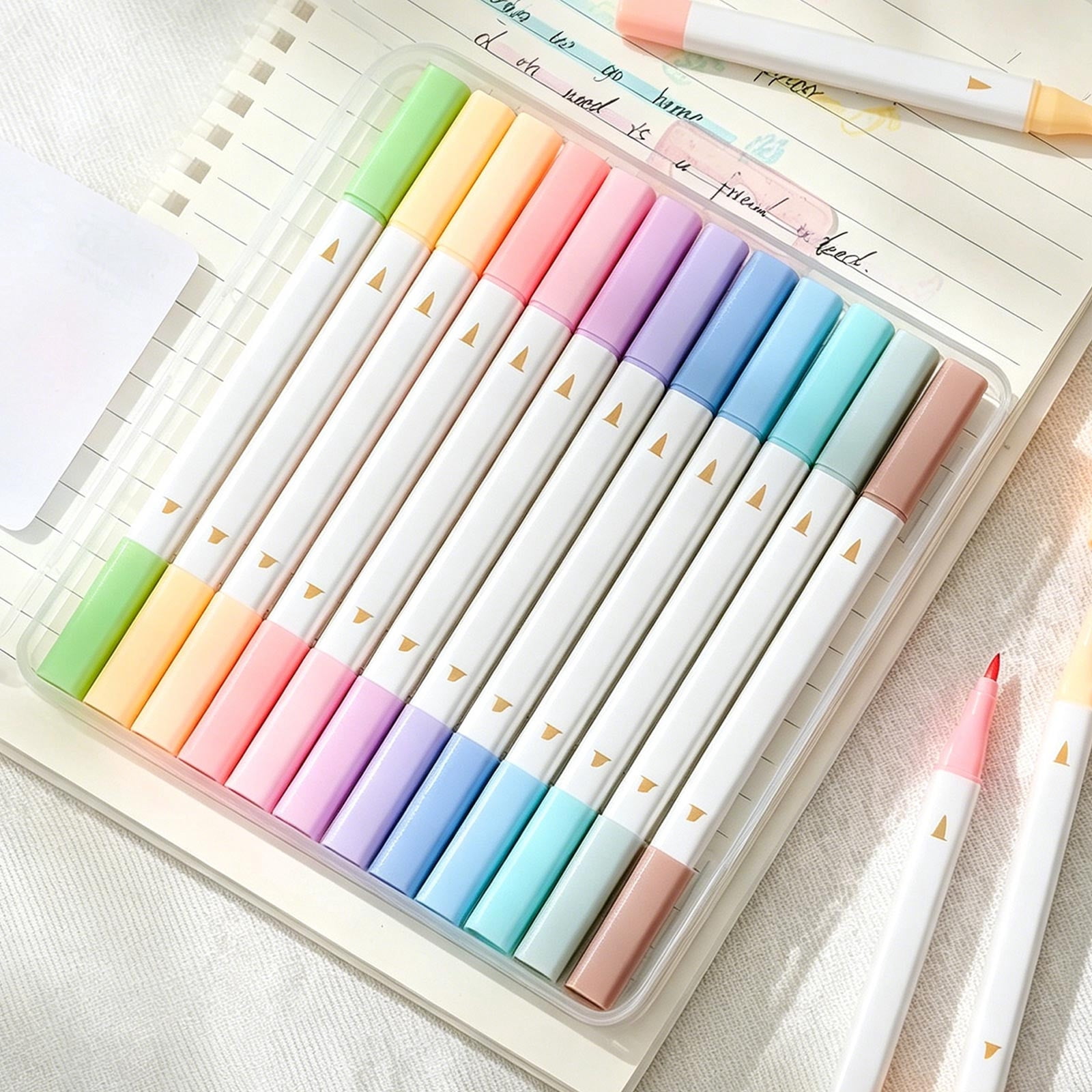 Seyotauo Fruit-Scented Dual-Tip Highlighter Set, Pastel Fine Art Markers with Smooth Chisel & Nib, Bright Smudge-Free Acid-Free Ink for Journaling Note-Taking DIY Craft