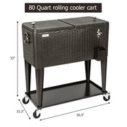 VINGLI 80 Quart Steel Rolling Ice Chest, Cooler Cart with Shelf, Bottle Opener