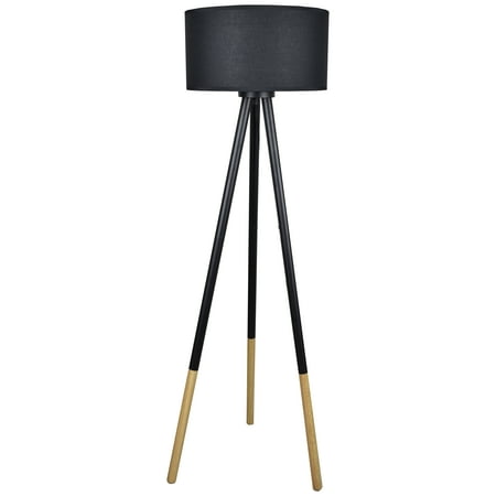 On A Wood Floor Lamp - light accents tripod floor lamp with wood and metal base and linen shade - stockholm floor lamp (black)
