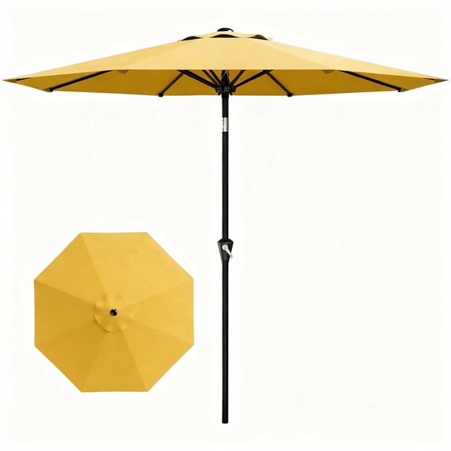 YUSAZENS 9FT Outdoor Patio Umbrella Push Button Tilt 8 Sturdy Ribs UV Protection Waterproof for Yard Deck Pool Yellow
