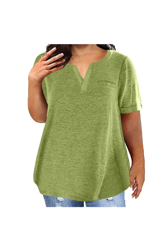 Womens Tops Under $5 Summer Blouses for Women Plus Size Fashion Casual Spring Summer Short Sleeve V-Neck Blouses & Shirts Tunic Tops