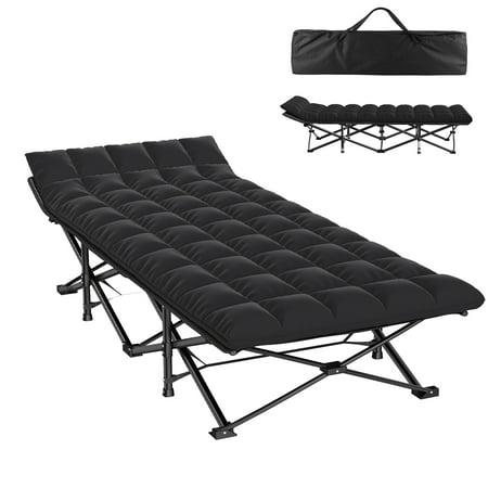 CHAOFEI Folding Camping Cot with Mattress Black Max Load 800lbs Cots for Sleeping Camp Cots for Adults Kids Teenage Portable Travel Camp Cot Pad for Home Office Beach Garden Fishing XXL