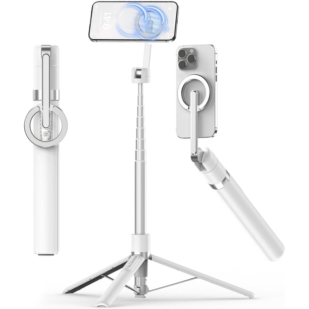 Trípode de palo de selfie magnético de 68" con soporte magnético fuerte de aluminio para , soporte de trípode para teléfono de viaje giratorio 360° con anillo de metal y remoto