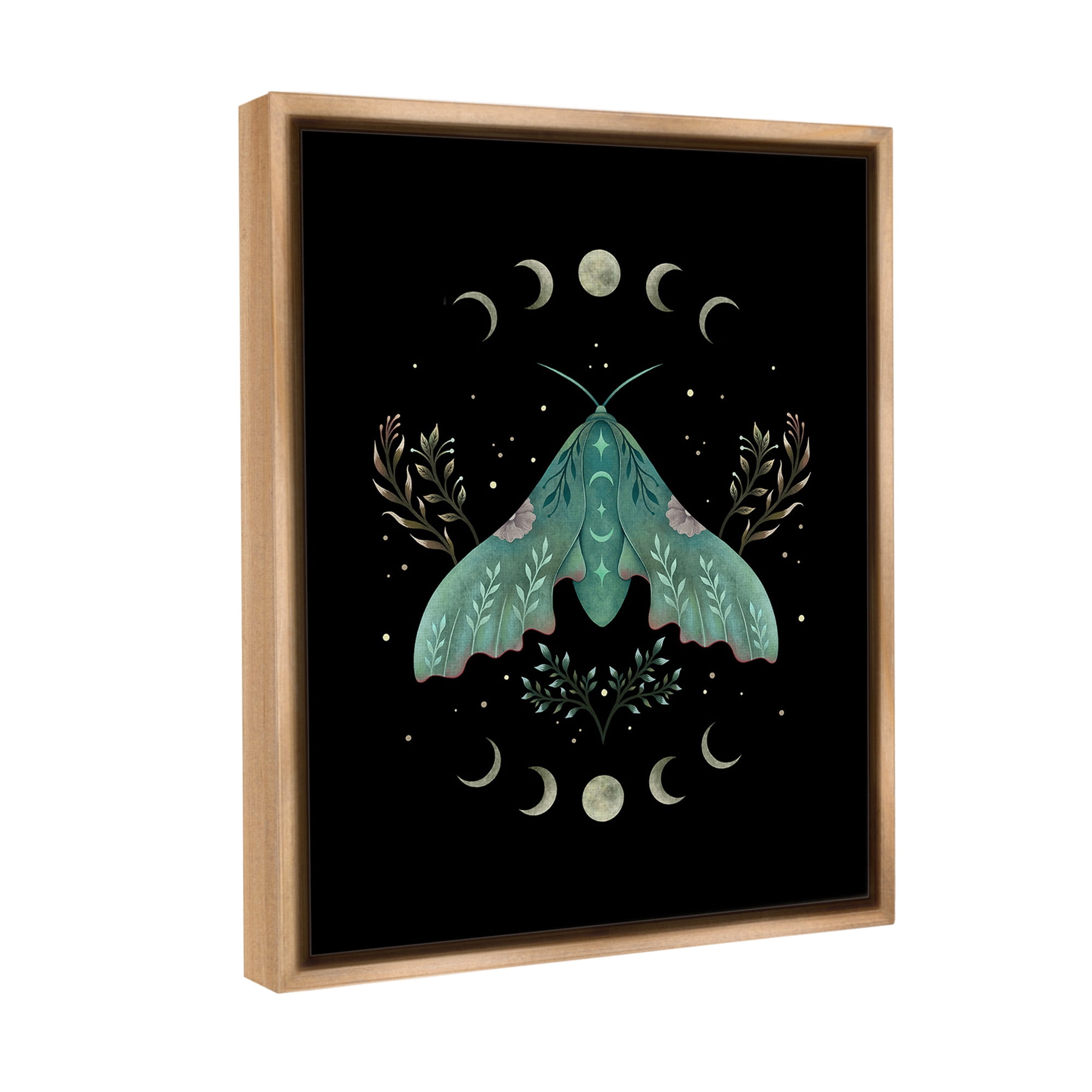 Stupell Industries Celestial Moth & Moon Animals & Insects Painting Brown Floater Framed Canvas Art Print Wall Art, 25 x 31