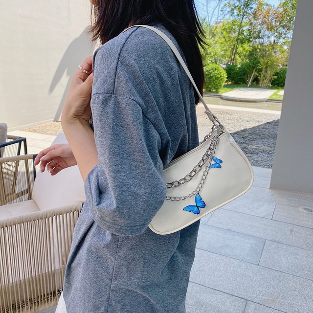 Retro mujer mariposa doble cadena PU axila bolso pequeño bolso (blanco B) Tmvgtek Para estrenar