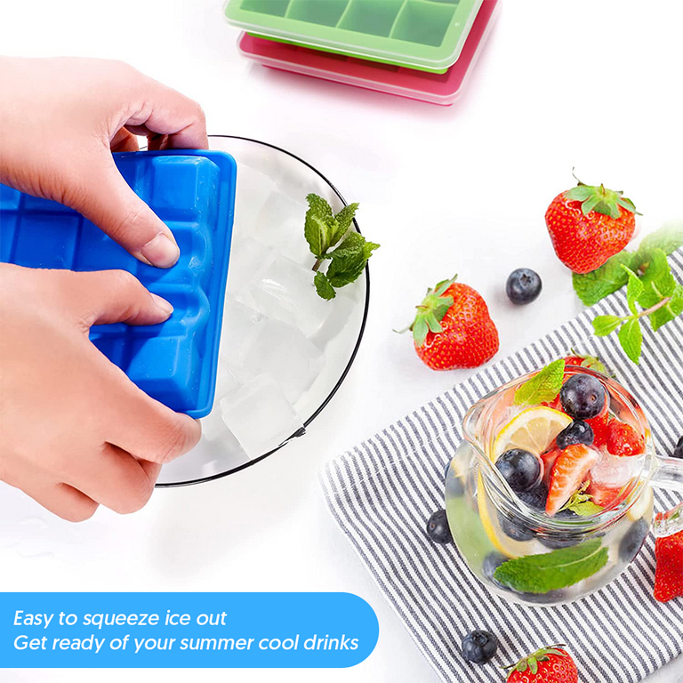 TOSSOW Mini Cube Ice Trays with Lid 3 Pack Silicone Ice Cube Tray