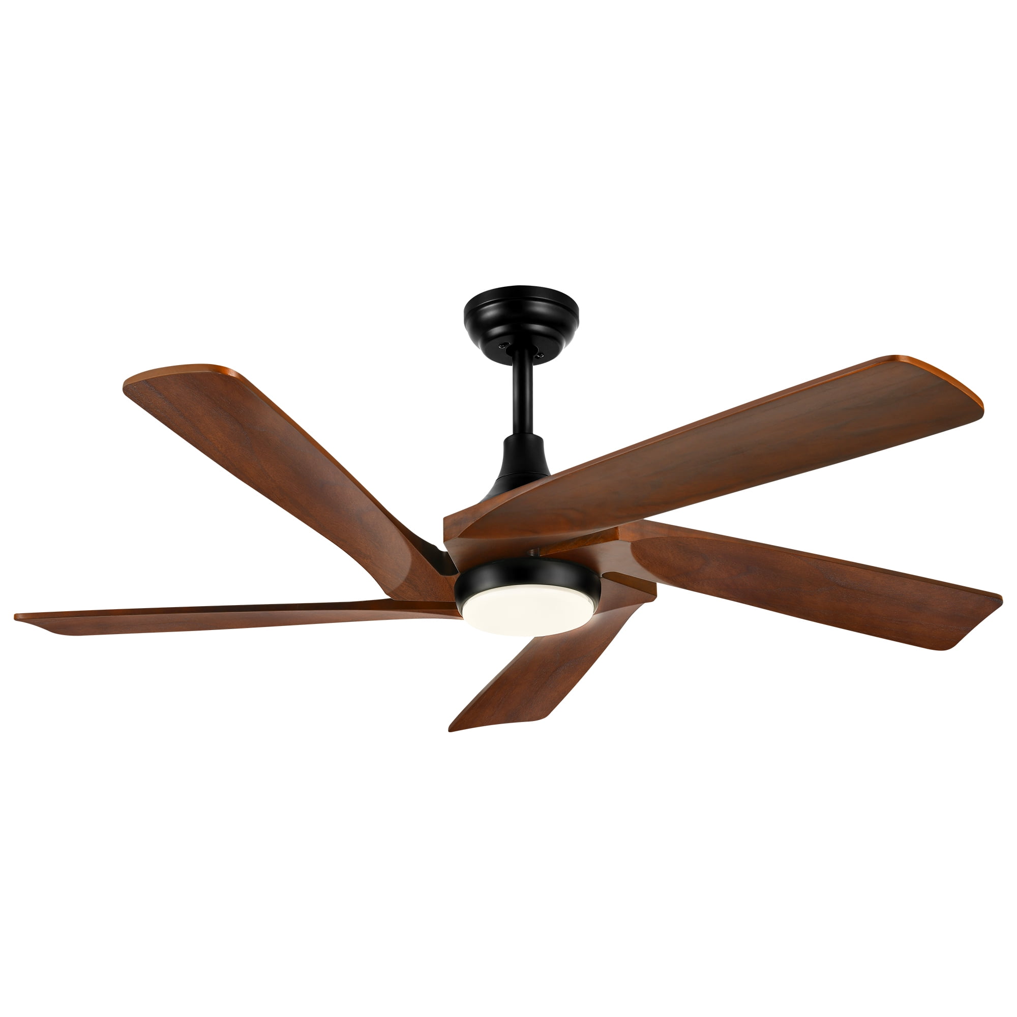 Dextrus 52'' Walnut Modern LED Downrod Indoor Reversible Ceiling Fan with Lights and Remote