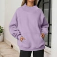 thumbnail image 5 of Fiaer Sweatshirts Womens Oversized Crew Neck Pullovers Long Sleeve Solid Color Warm Fashion Pocket Tops Purple XL, 5 of 6