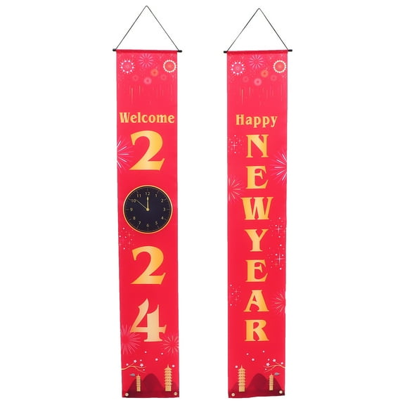 EXHUMKY BERTDOMD 1 Pair Happy New Year Decor Rectangular Door Hanging Banner for Indoor and Outdoor
