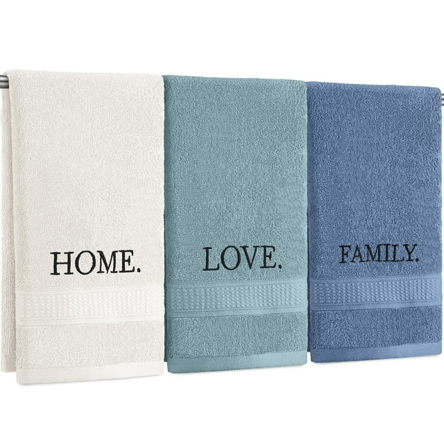 Juego de 3 toallas de mano FuWeave de algodón, 74 x 34 cm, bordadas