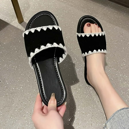 

Womens Sandals Slide Sandal Summer Sandals Wide Strap Round Toe Casual Slippers Beach Flat Shoes