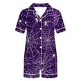 thumbnail image 6 of Feancey Womens Halloween Pajama Shorts Set Cute Ghost Print Button Down Shirts and Short Pants Lounge Sets Cozy Soft Pjs Two Piece Purple M, 6 of 7