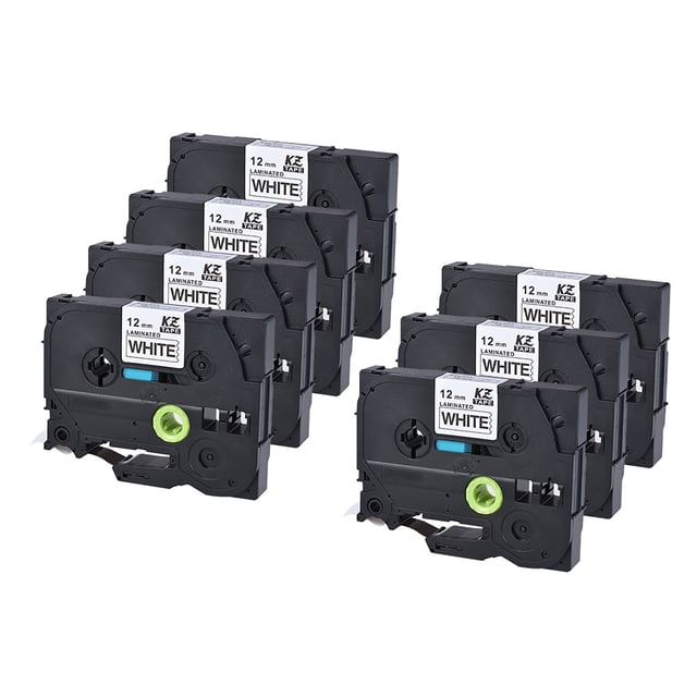 7pcs Laminated Label Tape Black on White Compatible for Brother P-touch Label Printer PT-1010/PT-2100/PT-18R/PT-E200/PT-9500 12mm * 8m