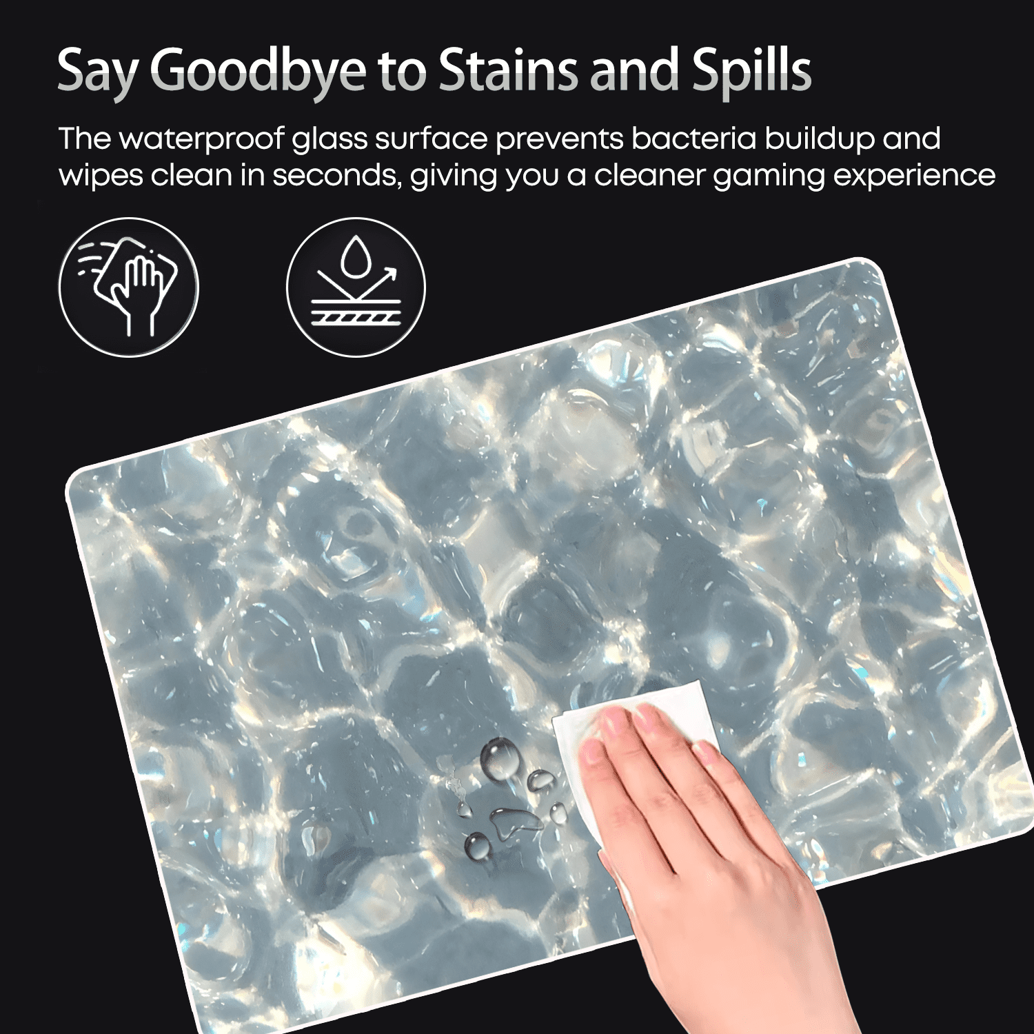 Devineresse Glass Mousepad for Gaming, Water Ripple Hard Mouse Pad, Ultra-Smooth Surface for Enhanced Speed&Control, Durable&Easy to Clean, Includes Anti-Wear&Cleaning Accessories, 35cm*26cm
