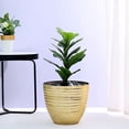 thumbnail image 6 of Balsa Circle 12" Gold Round Metallic Plastic Flower Plant Pot Horizontal Lines Design, 6 of 8
