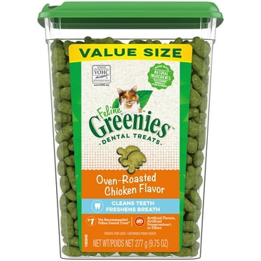 Greenies Feline Adult Natural Dental Cat Treats, Oven Roasted Chicken Flavor, 9.75 oz. Tub KK21 KK21