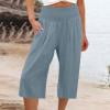 thumbnail image 1 of Pantalons en Lin pour Femmes Mode Été Pantalons Larges Taille Haute Pantalons Droits Pantalons Décontractés Capris pour Femmes Été Décontracté Liquidation, 1 of 5