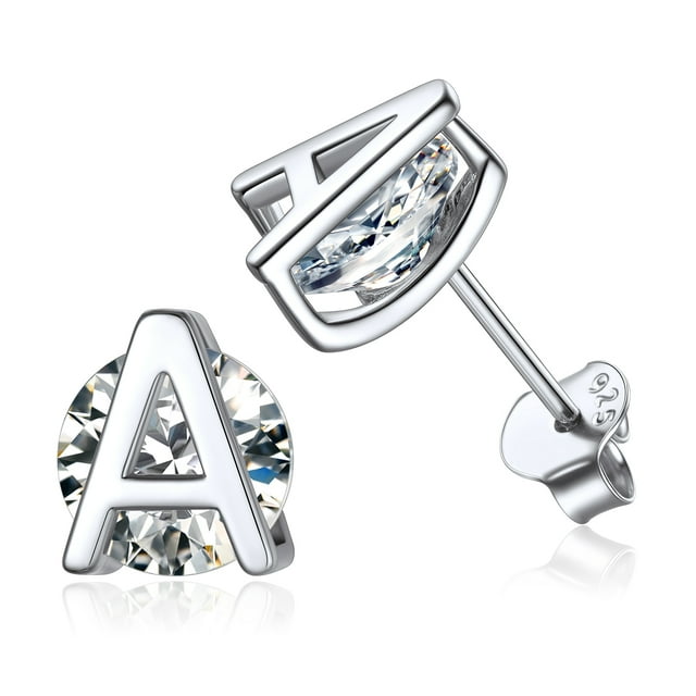 Pendientes de botón PROSTEEL de Plata esterlina para mujer letra A circonita cúbica