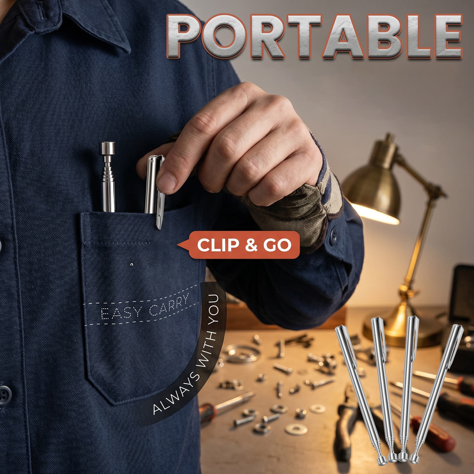 30PCS Telescoping Magnetic Pick up Tool 25.59" Grabber Reacher Tool with Pocket Clip Telescopic Retrieving Magnet Present for Man Father Mechanic Handyman Husband (Silver)